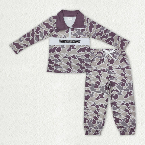 BLP1327 Hunting Camo Daddy's Boy Zipper Pullover Boys Jogger Set
