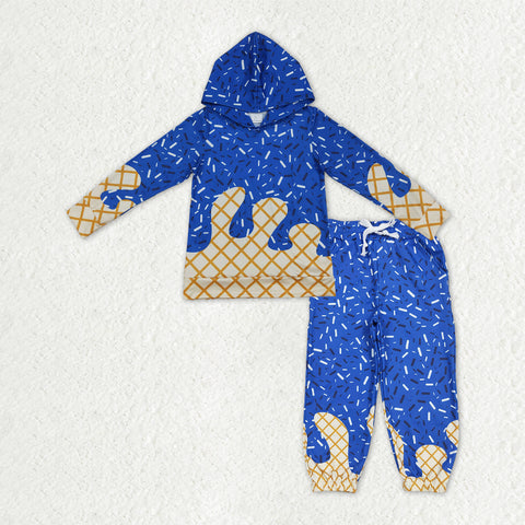 BLP1329 Ice Cream Drip Blue Hoodie Boys Jogger Set