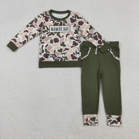 BLP1338 Embroidery MAMA'S BOY Dog Camo Boys Set