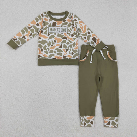 BLP1339 Embroidery MAMA'S BOY Camo Boys Set