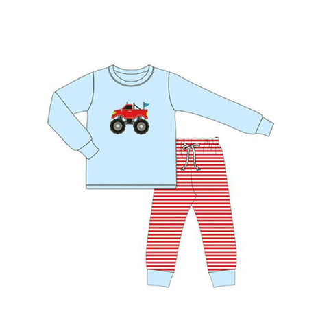 Preorder 11.20 MOQ 5 pcs Truck Car Red Stripe Boy's Set