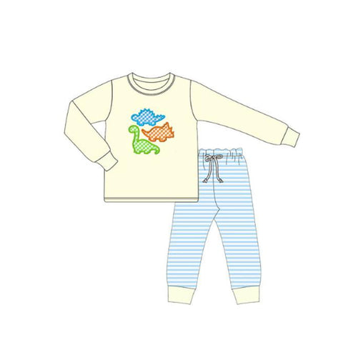 Preorder 11.20 MOQ 5 pcs Dinosaur Blue Stripe Boy's Set
