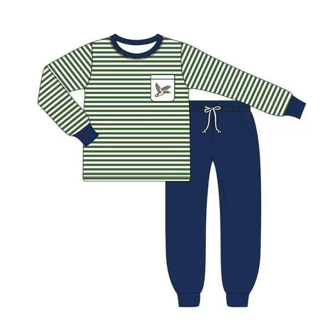 Preorder 11.21 MOQ 5 pcs BLP1351 Mallard Ducks Stripe Boys Set