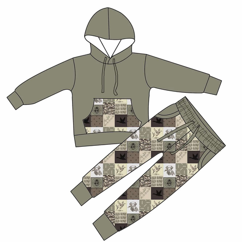 Preorder 10.28 MOQ 5 pcs BLP1362 Hunting Mallard Ducks Camo Hoodie Boys Set