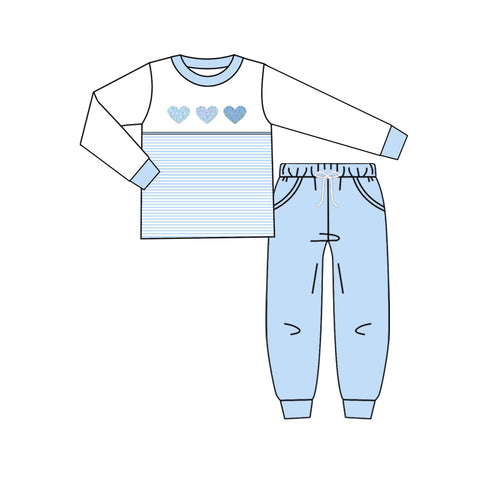 Preorder 11.28 MOQ 5 pcs BLP1365 Valentine's Day Love Blue Stripe Boys Set