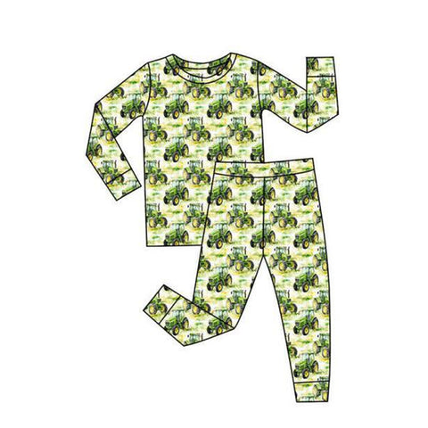 Preorder 12.03 MOQ 5 pcs BLP1376 Truck Car Green Boys Pajamas Set
