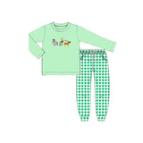 Preorder 12.04 MOQ 5 pcs BLP1377 Mardi Gras Green Plaid Boys Set