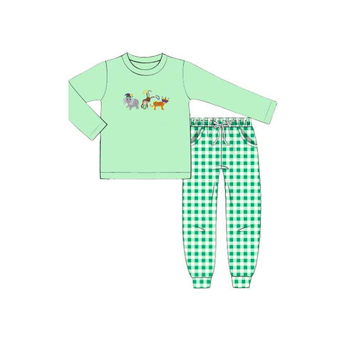 Preorder 12.04 MOQ 5 pcs BLP1377 Mardi Gras Green Plaid Boys Set