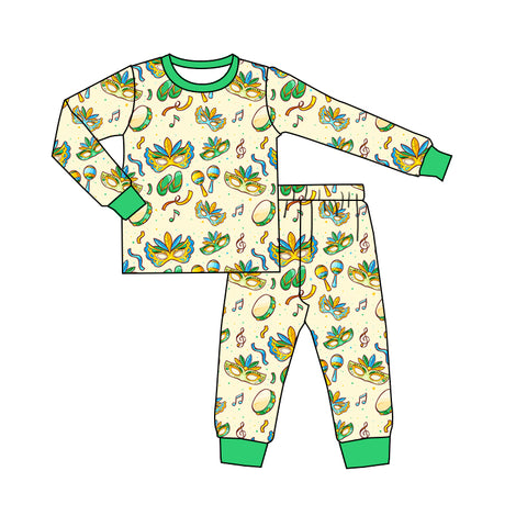 Preorder 12.05 MOQ 5 pcs BLP1380 Mardi Gras Mask Green Boys Pajamas Set