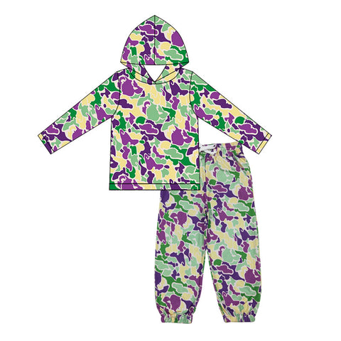 Preorder 12.06 MOQ 5 pcs BLP1381 Mardi Gras Camo Hoodie Pullover Boys Set