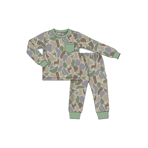 Preorder 12.07 MOQ 5 pcs BLP1382 Hunting Camo Green Boys Pajamas Set