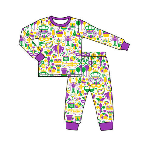Preorder 12.12 MOQ 5 pcs BLP1388 Mardi Gras Mask Boys Pajamas Set