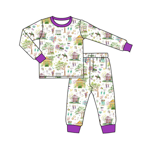 Preorder 12.12 MOQ 5 pcs BLP1389 Mardi Gras Flower Boys Pajamas Set