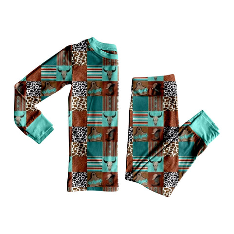 Preorder 12.13 MOQ 5 pcs BLP1391 Western Cow Skull Bull Boys Pajamas Set