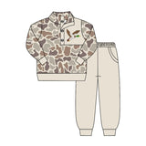 Preorder MOQ 5 Pcs Each Style Hunting Camo Elk Fish Mallard Ducks Pullover Boys Jogger Set
