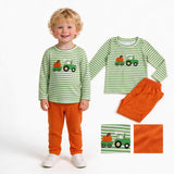 BLP1441 Embroidery Pumpkin Truck Stripe Orange Kids Boys Outfits