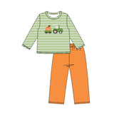 Preorder Samples BLP1441 Embroidery Pumpkin Truck Stripe Orange Kids Boys Outfits