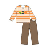 Preorder Samples BLP1442 Embroidery Pumpkin Scarecrow Stripe Kids Boys Outfits