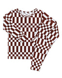 Preorder Samples BLP1479 Brown Plaid Girls Pajamas Outfits