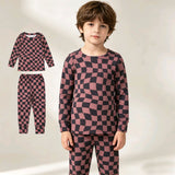 BLP1480 Brown Black Plaid Girls Pajamas Outfits