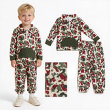 BLP1486 Christmas Elk Trees Camo Pullover Kids Jogger Set