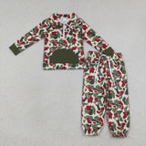 BLP1486 Christmas Elk Trees Camo Pullover Kids Jogger Set