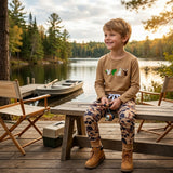 BLP1493 Embroidery Hunting Camo Dog Mallard Ducks Brown Boys Jogger Set