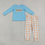 BLP1498 Embroidery Thanksgiving Day Turkey Boys Jogger Set