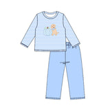 Preorder MOQ 5 Pcs Each Style Fall Pumpkin Dog Blue Stripe Kids Boys Clothes