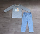 Preorder Samples Embroidery Fall Pumpkin Dog Blue Stripe Kids Boys Clothes
