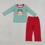 BLP1502 Embroidery Christmas Elk Stripe Boys Set