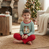 BLP1502 Embroidery Christmas Elk Stripe Boys Set