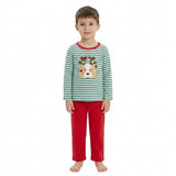 BLP1502 Embroidery Christmas Elk Stripe Boys Set