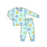 Preorder MOQ 5 pcs Each Style Valentine's Love Stripe Blue Kids Matching Clothes