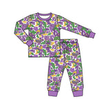 Preorder MOQ 5 pcs Each Style Mardi Gras Mask Camo Boys Pajamas Outfits Kids Matching Clothes