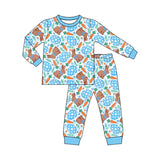Preorder MOQ 5 pcs Each Style Easter Bunny Eggs Blue Kids Matching Clothes