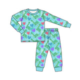 Preorder MOQ 5 pcs Each Style Valentine's Day Love Dinosaur Blue Green Kids Matching Clothes