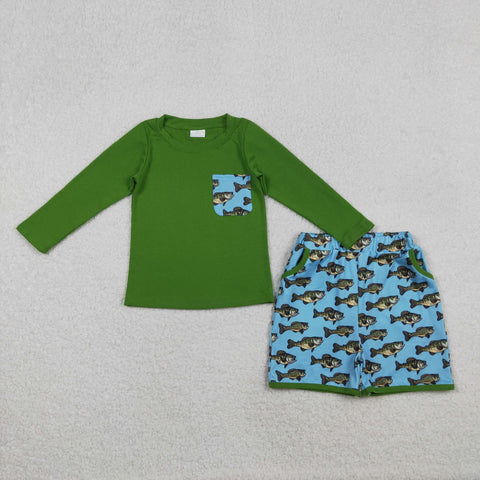 BLS0010 Fishing Green Boys Shorts Set