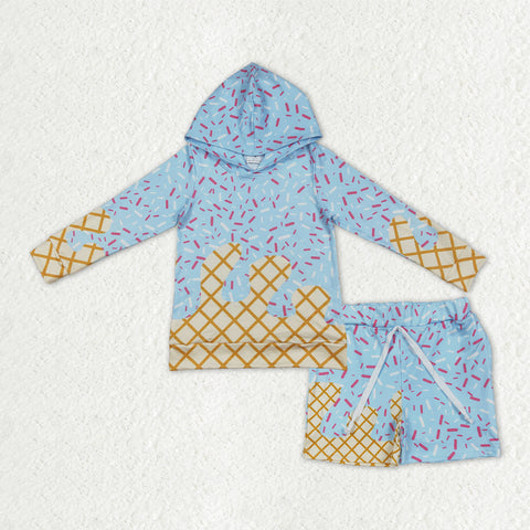 BLS0011 Ice Cream Drip Sky Blue Hoodie Boys Shorts Set