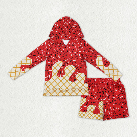 BLS0012 Ice Cream Drip Red Hoodie Boys Shorts Set