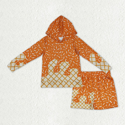 BLS0013 Ice Cream Drip Orange Hoodie Boys Shorts Set