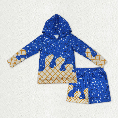 BLS0014 Ice Cream Drip Blue Hoodie Boys Shorts Set