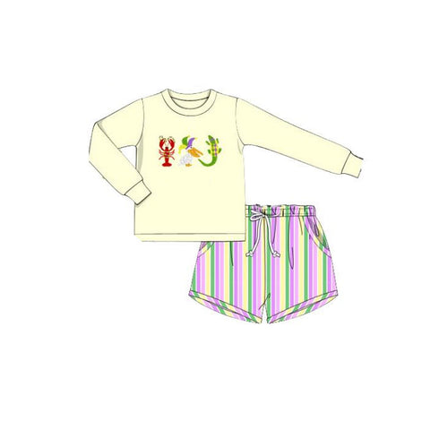 Preorder 12.01 MOQ 5 pcs BLS0015 Mardi Gras Animals Stripe Boys Shorts Set
