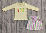 Preorder Samples BLS0015 Embroidery Mardi Gras Animals Stripe Boys Shorts Set