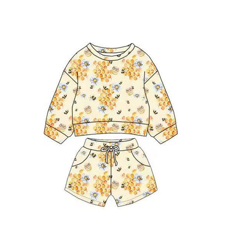 Preorder 12.03 MOQ 5 pcs BLS0019 Bee Flower Girls Shorts Set