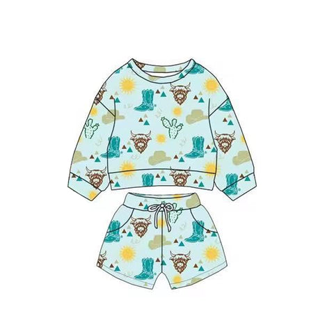 Preorder 12.03 MOQ 5 pcs BLS0021 Boots Cactus Girls Shorts Set