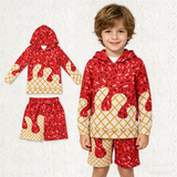 BLS0036 Ice Cream Drip Red Hoodie Boys Shorts Set