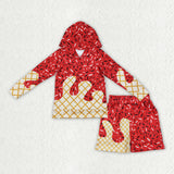BLS0036 Ice Cream Drip Red Hoodie Boys Shorts Set