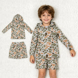 BLS0037 Hunting Camo Green Hoodie Boys Shorts Set