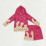 BLS0040 Ice Cream Drip Pink Color Hoodie Girls Shorts Set